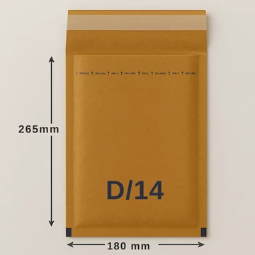 Barna légpárnás boríték D/14 265×180 mm