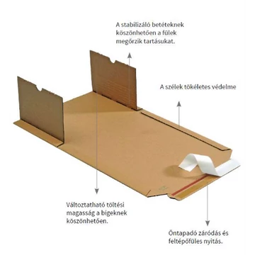 Hullámkarton könyvküldő doboz 371×256×32-87 mm