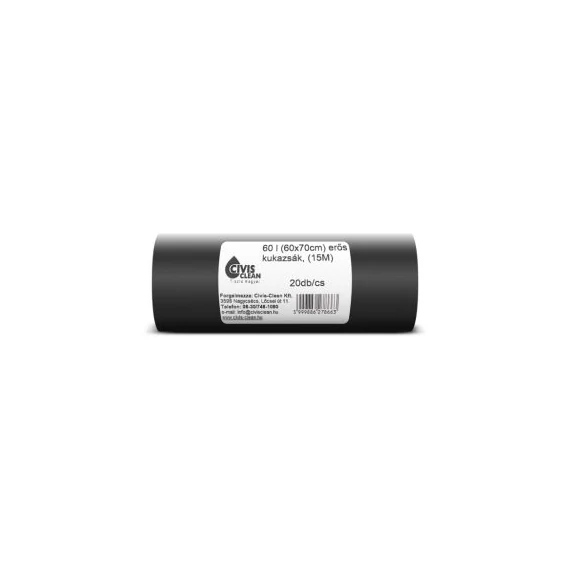 Szemetes zsák 60 l erős fekete 20 db/tek (600x700 mm 15my)