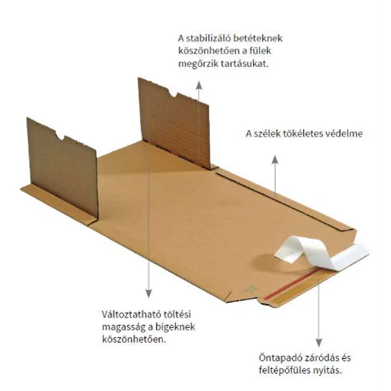 Könyvküldő doboz 371x256x32-87 mm