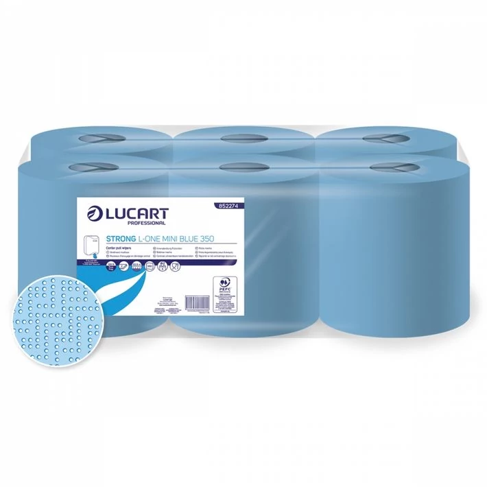 Lucart Strong L-One Mini Blue 350 belső adagolású ipari törlőkendő 6 tekercs/zsugor